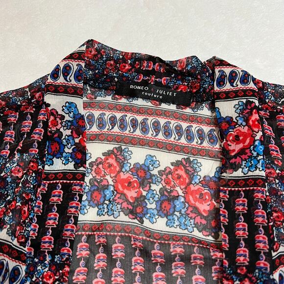 Romeo & Juliet Couture Floral Long Line Open Front Kimono w/ Fringe Hem Size S - Picture 3 of 5